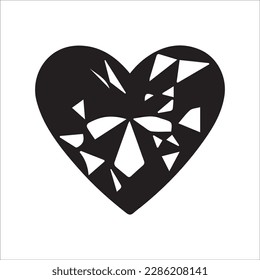 Broken heart isolated shape. Mosaic love symbol like shattered glass pieces. Valentine day holiday design element. EPS10 vector.