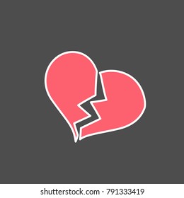 Broken heart. Isolated vector illustration in patch style. Hand drawn element for your designs dress, poster, card, t-shirt.