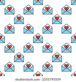 Broken Heart and Letter vector Unrequited Love concept colored seamless pattern