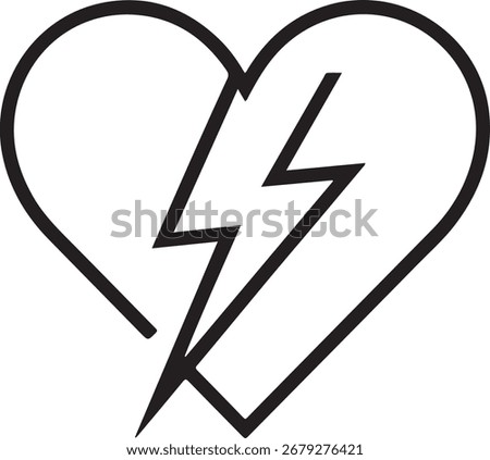 Broken heart with lightning bolt symbol love pain emotion concept art