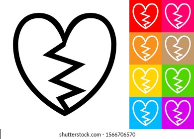 Broken Heart. Line Icon With Different Color Background.