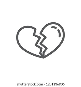 Broken heart line icon with editable stroke - outline symbol of halved heart shape in vector illustration for divorce or unrequited love concept isolated on white background.