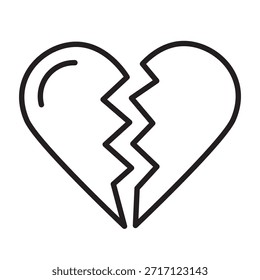 Icono de línea de corazón roto con trazo editable.  Limpio contorno, estilo moderno.  Perfecto para el desamor, ruptura, tristes diseños románticos, App, tarjetas.