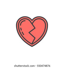 Broken heart line icon, filled outline vector sign, linear colorful pictogram isolated on white. Symbol, logo illustration
