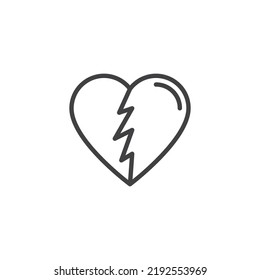 Broken heart line icon. linear style sign for mobile concept and web design. Cracked heart outline vector icon. Heartbreak symbol, logo illustration. Vector graphics