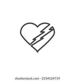 Broken Heart line icon. linear style sign for mobile concept and web design. A heart split in two outline vector icon. Heartbreak symbol, logo illustration. Vector graphics