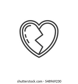 Broken heart line icon, outline vector sign, linear pictogram isolated on white. Symbol, logo illustration