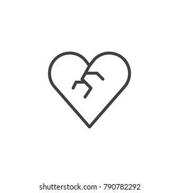 Broken heart line icon, outline vector sign, linear style pictogram isolated on white. End of love symbol, logo illustration. Editable stroke