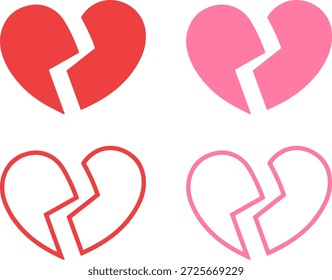 Conjunto de iconos de línea de corazón roto para el divorcio de tristeza y el Vector de ruptura emocional