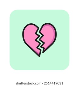 Broken heart line icon. Split, dating, separation. Romantic feeling concept. Can be used for topics like cheating, divorce, marriage