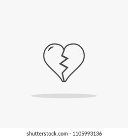 Broken heart line vector icon with shadow eps10