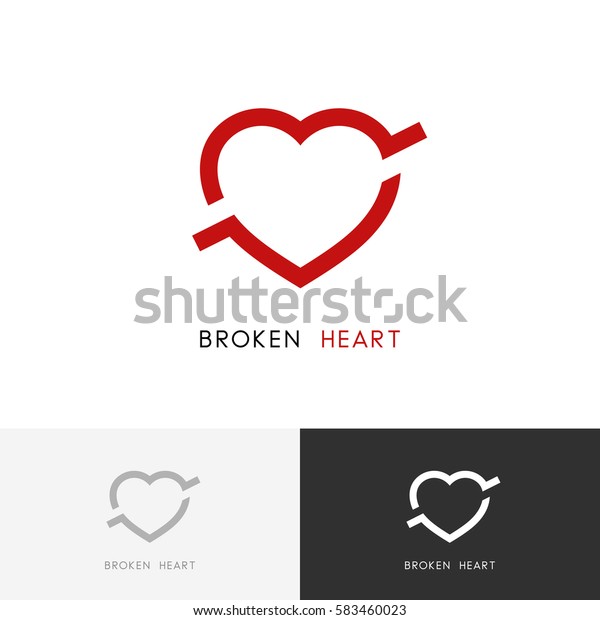 Broken heart logo -  arrow or bullet\
in the love symbol. Divorce or breakup vector\
icon.
