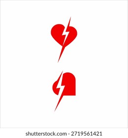 Broken heart logo design with a lightning strike concept.