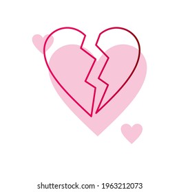 Broken Heart Love Icon. Heartbreak Illustration Vector Symbol. Hurt Icon Minimalist Outline Pink Color.