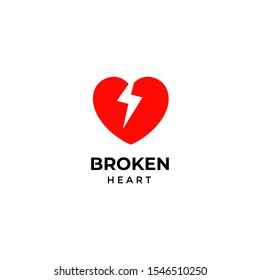 Broken heart love logo vector design, heart logo icon illustration