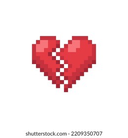 Icono de símbolo de amor del corazón roto como ilustración vectorial de arte de píxeles aislados. Juego de activos de 8 bits. Diseño para stickers, web, aplicación móvil.