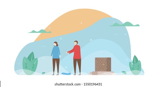 Broken heart of lover. Couple of love design for winter season. Vector illustration in flat style.