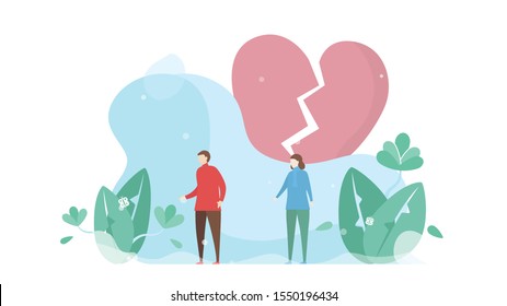 Broken heart of lover. Couple of love design for winter season. Vector illustration in flat style.