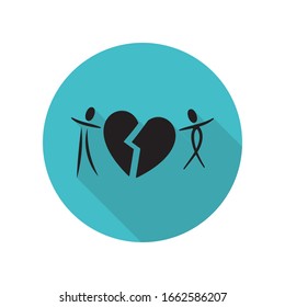 Broken heart of lovers long shadow icon. Simple glyph, flat vector of arrow icons for ui and ux, website or mobile application