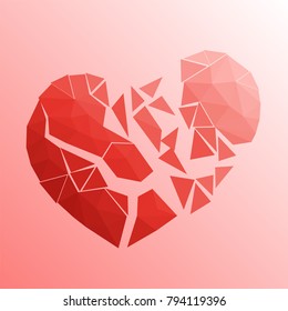 Broken heart in low poly style on bright background
