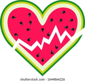 Broken heart made of watermelon

