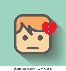broken heart men icon. men face icon vector