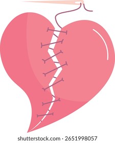 Broken Heart Mended with Needle and Thread