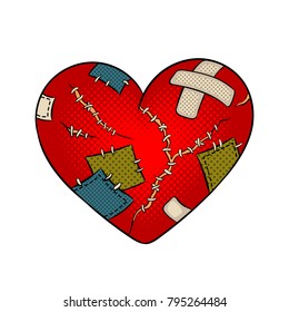 Broken heart metaphor pop art retro vector illustration. Love symbol. Isolated image on white background. Comic book style imitation.