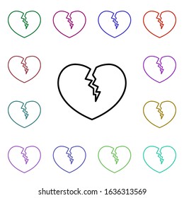 Broken heart multi color style icon. Simple thin line, outline vector of heartbeat icons for ui and ux, website or mobile application