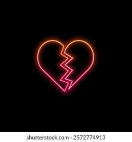 Broken heart neon light icon. A sign of brilliant disgust. Beak up. Vector isolated illustration.