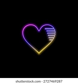 Ícone de luz de neon do coração partido. Sinal de coração partido. Bata. Ilustração isolada de vetor.