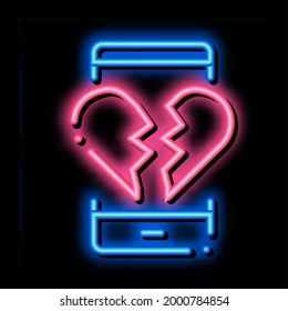 Zerbrochenes Herz Neon Leuchtzeichen, Vektorgrafik. Glühendes Symbol gebrochenes Herzzeichen. transparente Symbolillustration