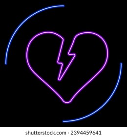 broken heart neon sign, modern glowing banner design, colorful modern design trends on black background. Vector illustration.