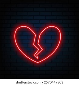 Broken Heart Neon Sign. red color