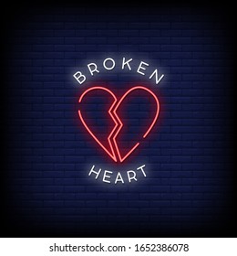 Broken Heart Neon Signs Style Text Vector