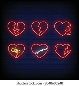 Broken Heart Neon Signs Style Text Vector