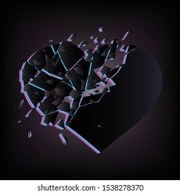 Broken heart on dark background vector illustration 
