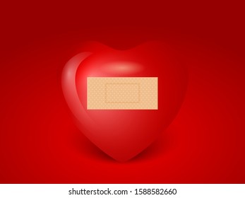 Broken heart on a red background. Vector illustration.