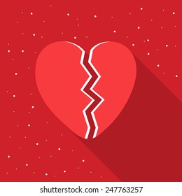Broken heart on red background for Valentines Day.