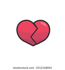 broken heart in outline flat vector design.