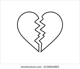 Ilustração do vetor do ícone do contorno do coração partido no fundo branco