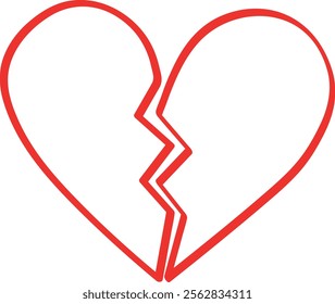 Broken Heart Outline Red Line Vector Illustration