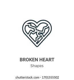 Broken heart outline vector icon. Thin line black broken heart icon, flat vector simple element illustration from editable shapes concept isolated stroke on white background