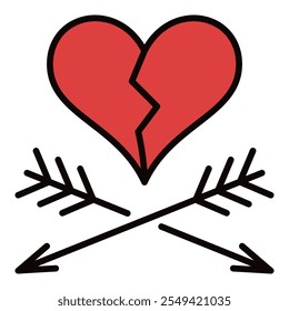 Broken Heart with Pair of Arrows vector Heart Broken concept colored icon or design element