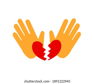 Broken heart and palms on a white background. Vector illustration.