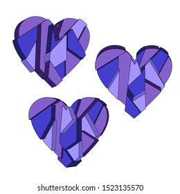 Broken heart  Parts of the heart. Isometric. Separately on a white background.