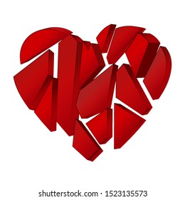 Broken heart  Parts of the heart. Isometric. Separately on a white background.