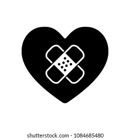 broken heart with patch. simple single icon