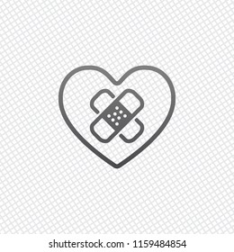 broken heart with patch. simple single icon. On grid background