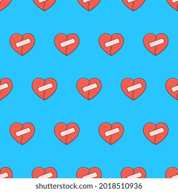 Corazón Roto Con Parches De Patrón Sin Maravilla En Un Fondo Azul. Ilustración de vectores de temas de Romance